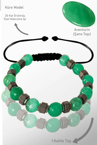 Sertifikalı Gerçek Hematit - Fasetli Aventurin Taşı Bileklik ürün görseli 1