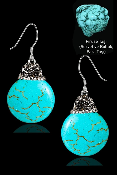 Sertifikalı Zirkon Taşlı Para Model Firuze Taşı Küpe (Turkuaz Taşı) ürün görseli