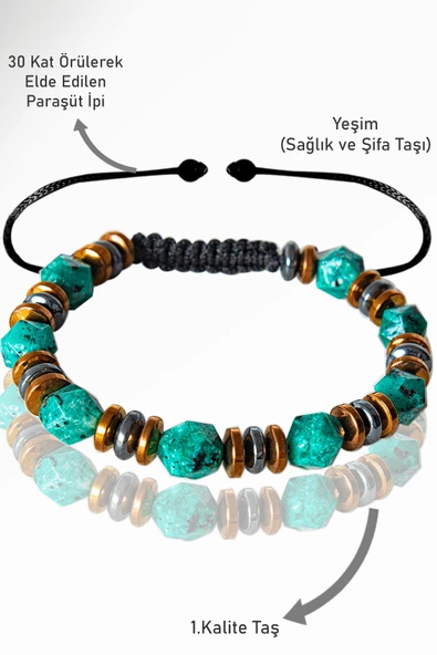 Sertifikalı Orijinal AAA+ Elmas Kesim Terahertz - Yeşim Taşı Bileklik - Ayarlamalı ürün görseli 1