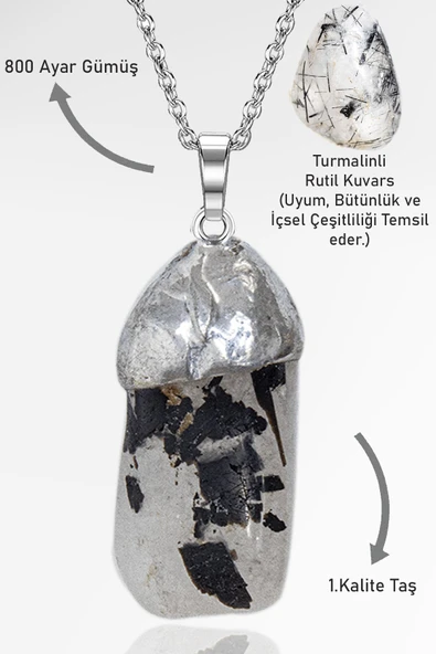 Sertifikalı Tamburlanmış Turmalinli Rutil Kuvars Taşı Kolye