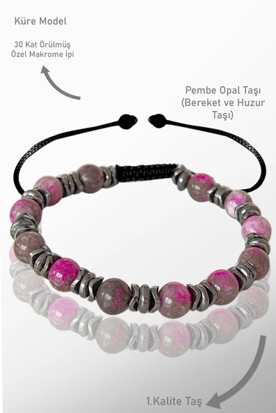 Sertifikalı Gerçek Pembe Opal Taşı Bileklik - Ayarlamalı ürün görseli