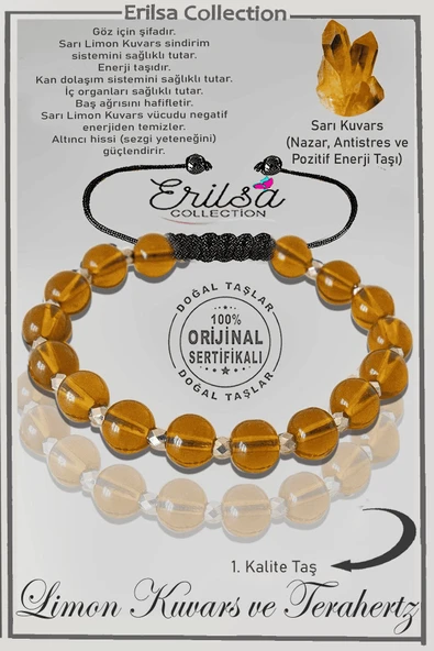 Sertifikalı Gerçek Silver Hematit - Sarı Limon Kuvars Taşı Bileklik - Ayarlamalı ürün görseli 1
