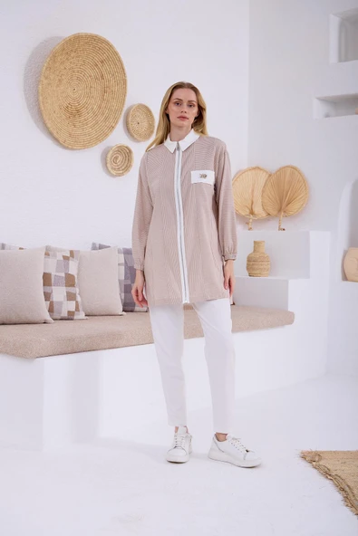 ÇİZGİLİ  FERMUARLI PAMUKLU TUNİK - 3