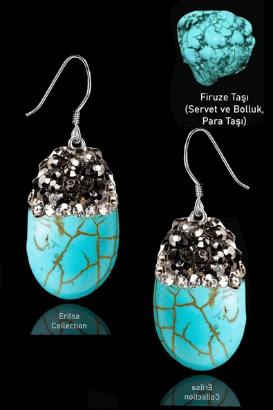 Sertifikalı Zirkon Taşlı Oval Model Firuze Taşı Küpe (Turkuaz Taşı) ürün görseli