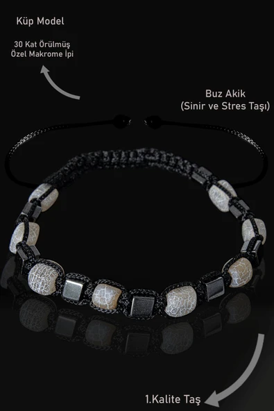 Sertifikalı Küp Model Terahertz - Gri Akik Taşı Bileklik - Ayarlamalı ürün görseli