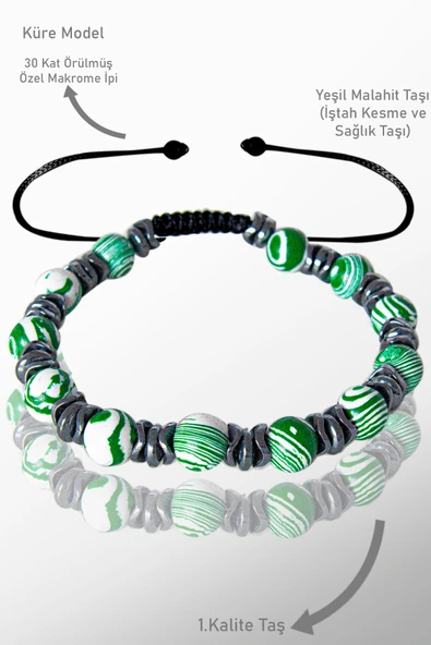 Sertifikalı Hematit - Yeşil Malahit Taşı Bileklik - Ayarlamalı ürün görseli