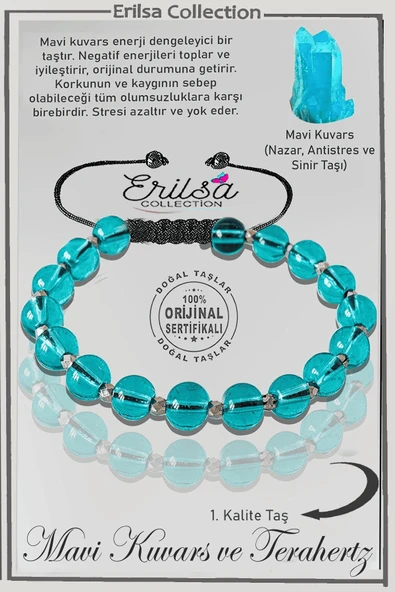 Sertifikalı Gerçek Silver Hematit - Açık Mavi Kuvars Taşı Bileklik - Ayarlamalı ürün görseli