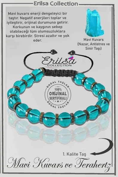 Sertifikalı Gerçek Hematit - Açık Mavi Kuvars Taşı Bileklik - Ayarlamalı ürün görseli