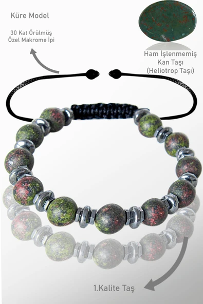 Sertifikalı Ham İşlenmemiş Kan Taşı Bileklik (Heliotrop Taşı) ürün görseli
