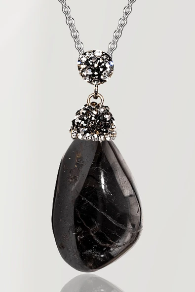 Sertifikalı Zirkon Taşlı Tamburlanmış Siyah Turmalin Taşı Kolye - Resim 2