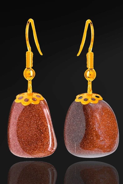 Sertifikalı Gold Tamburlanmış Kahverengi Yıldız Taşı Küpe ürün görseli