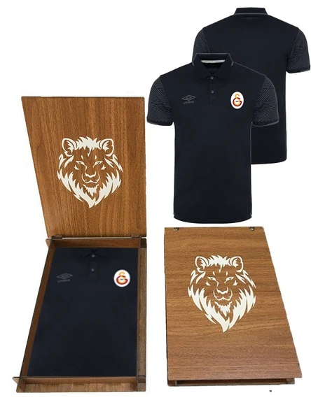 Galatasaray Umbro Orijinal Polo Yaka Siyah T-Shırt Ahşap Kutu Hediyeli