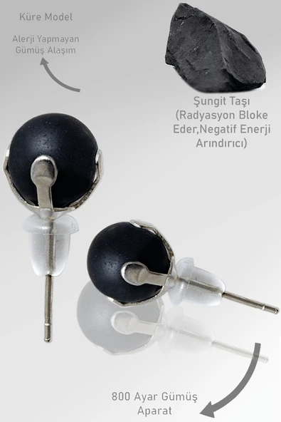 Sertifikalı Gerçek Shungite - Şungit Taşı Nokta Doğal Taş Küpe ürün görseli