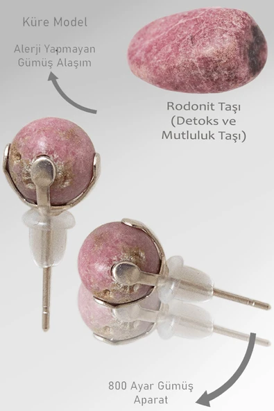 Sertifikalı Gerçek Rodonit Taşı Nokta Doğal Taş Küpe ürün görseli