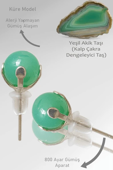 Sertifikalı Doğal Yeşil Akik Taşı Nokta Doğal Taş Küpe ürün görseli