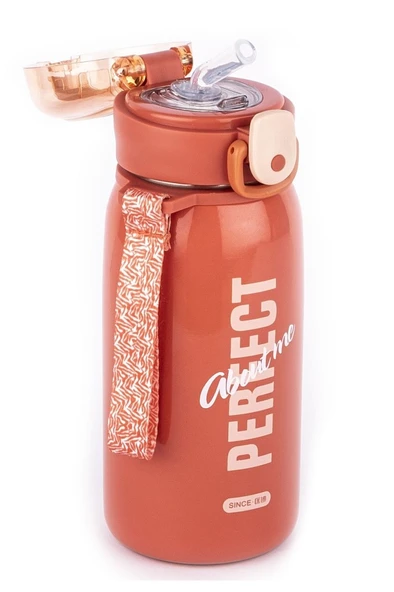 OKADI KIRMIZI PERFECT YAZILI PİPETLİ PASLANMAZ ÇELİK TERMOS 420ML ürün görseli