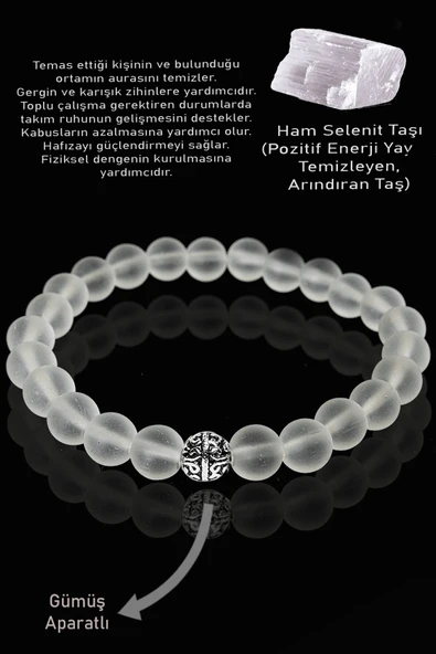 Sertifikalı AAA+ Ham İşlenmemiş Selenit Taşı Bileklik - Gümüş Aparatlı ürün görseli