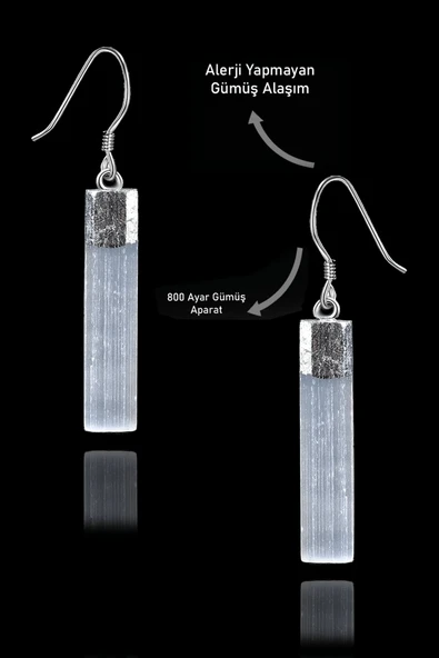 Sertifikalı Ham İşlenmemiş Selenit Taşı Küpe - Gümüş Aparatlı ürün görseli
