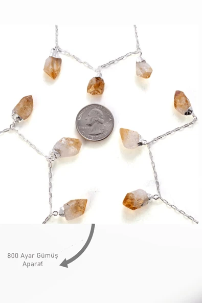 Sertifikalı Üçlü Model Ham İşlenmemiş Sitrin Taşı Kolye - Resim 4