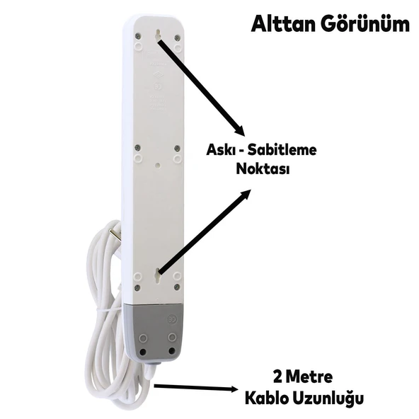 6'lı Grup Priz Anahtarlı Topraklı 2 Metre Seyyar Ara Kablolu Uzatma Kablolusu Altılı Piriz Kablo - 3