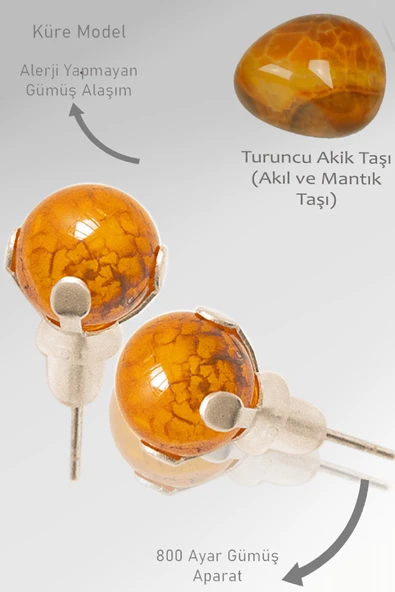 Sertifikalı Turuncu - Sarı Ejderha Akik Taşı Nokta Doğal Taş Küpe ürün görseli