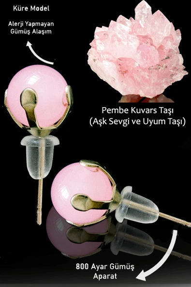 Sertifikalı Gerçek Açık Pembe Kuvars Taşı Nokta Doğal Taş Küpe - Resim 2