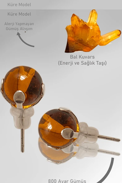 Sertifikalı Gerçek Bal Kuvars Taşı Nokta Doğal Taş Küpe - 1