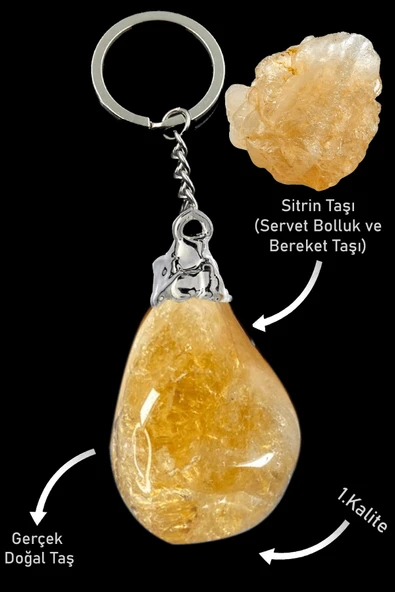 Sertifikalı Gerçek Sitrin Taşı Doğal Taş Anahtarlık