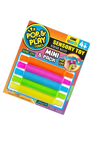 Pop Play Tubes Duyusal Stres Oyuncağı Mini 5li Akordiyon Borular: Bükün, Uzatın, Sesini Dinleyin! Eğlence ve Rahatlama Bir Arada!