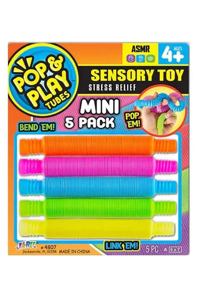 Pop Play Tubes Duyusal Stres Oyuncağı Mini 5li Akordiyon Borular: Bükün, Uzatın, Sesini Dinleyin! Eğlence ve Rahatlama Bir Arada! - 5