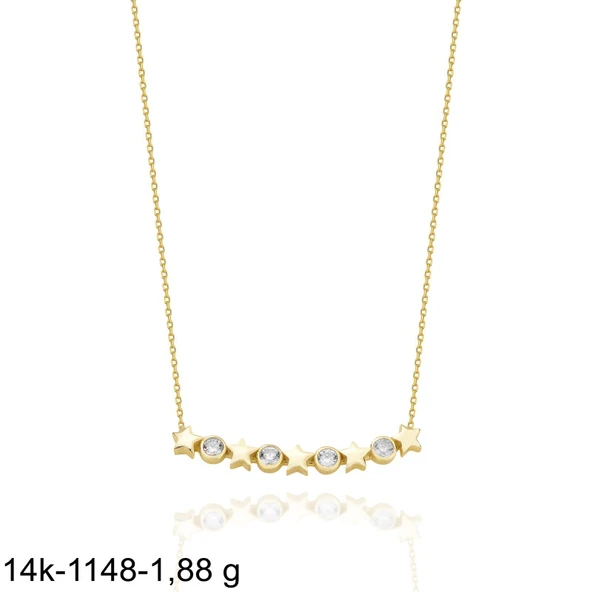 Beş Yıldız Özel Tasarım Çok Şık 14 Ayar Altın Kolye - Resim 2