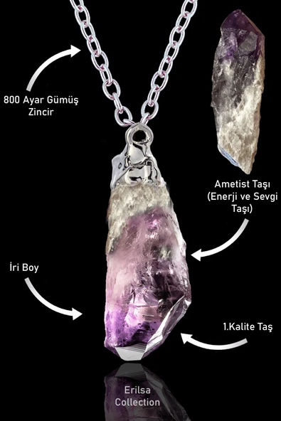 Sertifikalı Ham İşlenmemiş Ametist Taşı Kolye - XXL ürün görseli