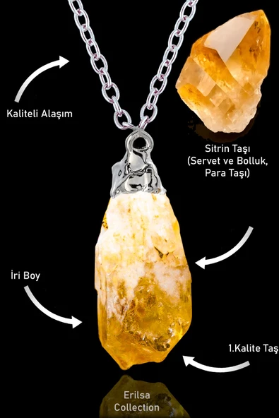 Sertifikalı Ham İşlenmemiş Sitrin Taşı Kolye - XXL ürün görseli