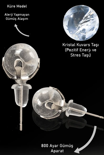 Sertifikalı Gerçek Kristal Kuvars Taşı Nokta Doğal Taş Küpe