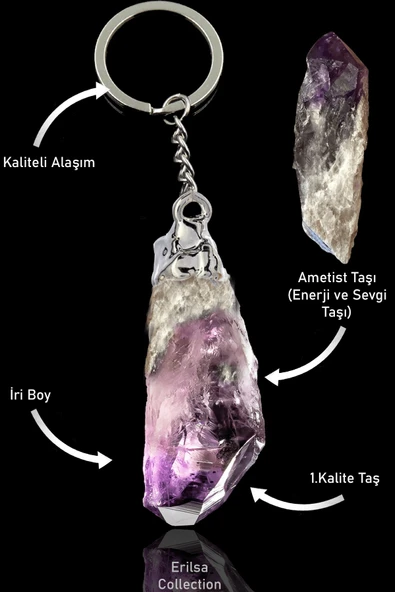 Sertifikalı Ham İşlenmemiş Ametist Taşı Anahtarlık - Gümüş Alaşımlı ürün görseli