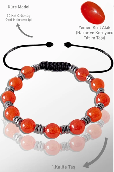 Sertifikalı Gerçek Hematit - Kızıl Yemen Akik Taşı Bileklik - Ayarlamalı ürün görseli