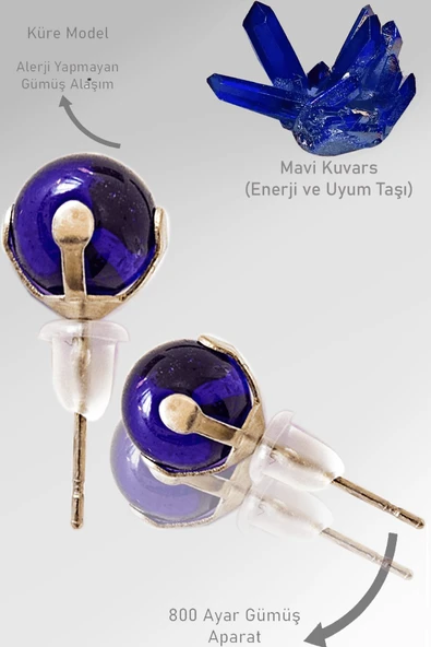 Sertifikalı Gerçek Gece Mavi Kuvars Taşı Nokta Doğal Taş Küpe ürün görseli