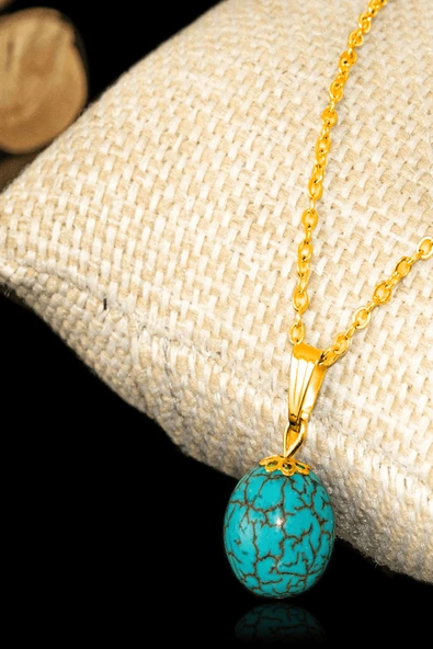 Sertifikalı Gold Küre Model Firuze Taşı Kolye (Turkuaz Taşı)