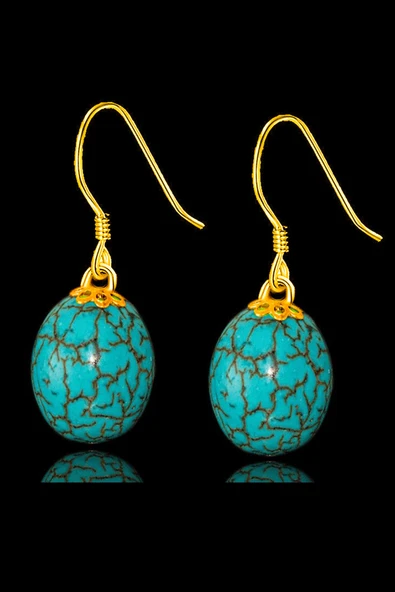 Sertifikalı Orijinal Gold Küre Model Firuze Taşı Kolye ve Küpe Seti (Turkuaz Taşı) - 2