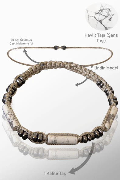 Sertifikalı Gerçek Hematit - Havlit Taşı Bileklik - Ayarlamalı ürün görseli 1