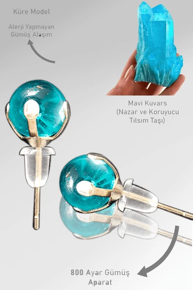 Sertifikalı Gerçek Mavi Kuvars Taşı Nokta Doğal Taş Küpe