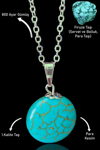 Sertifikalı Para Model Firuze Taşı Kolye (Turkuaz Taşı) ürün görseli