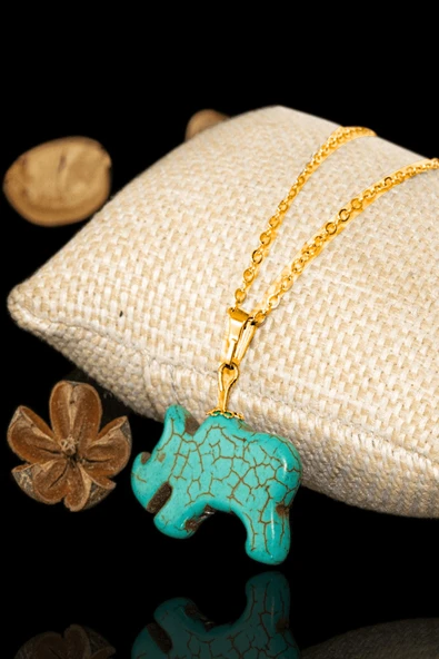 Sertifikalı Gold Gergedan Kesim Firuze Taşı Kolye - Aaa+kalite - Resim 2