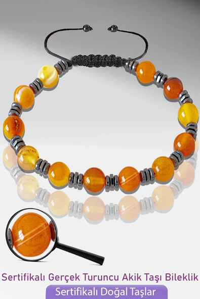 Sertifikalı AAA+ Gerçek Turuncu Akik Taşı Bileklik - Ayarlamalı ürün görseli