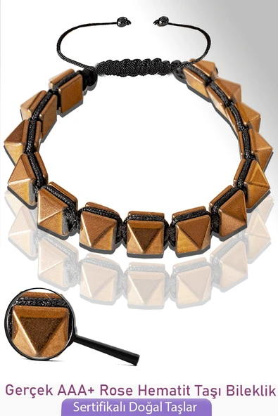 Sertifikalı Makrome Gerçek Rose Hematit Taşı Bileklik - Ayarlamalı ürün görseli
