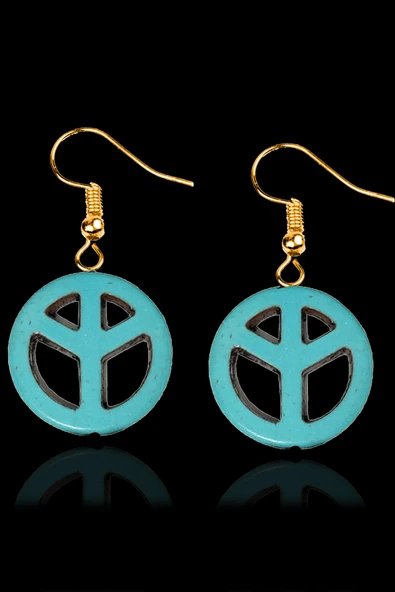 Sertifikalı Gold Barış Sembolü Firuze Taşı Kolye ve Küpe Seti (Turkuaz Taşı) - 3