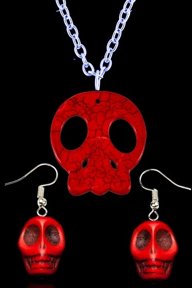 Sertifikalı Gümüş İskelet Model Kırmızı Havlit Taşı Kolye ve Küpe Seti