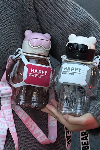 Robottle Pembe Figürlü Suluk Robot Matara Polikarbon Su Matarası 800ml Okul Suluğu - 2