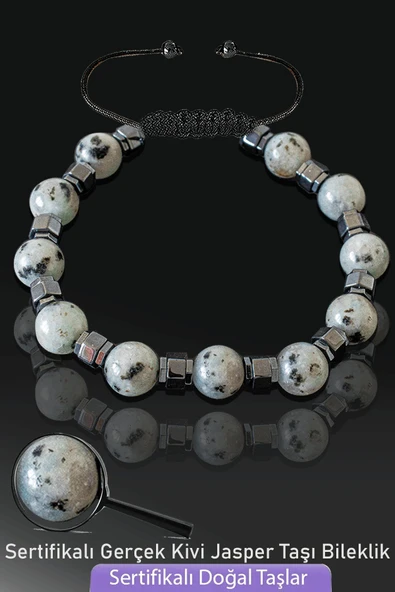 Sertifikalı Gerçek Kivi Jasper Taşı Bileklik - Ayarlamalı ürün görseli