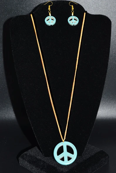 Sertifikalı Gold Barış Sembolü Firuze Taşı Kolye ve Küpe Seti (Turkuaz Taşı)